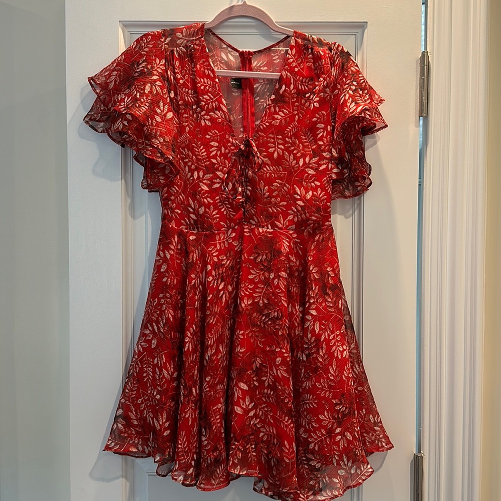 Red and white shirt floral dress